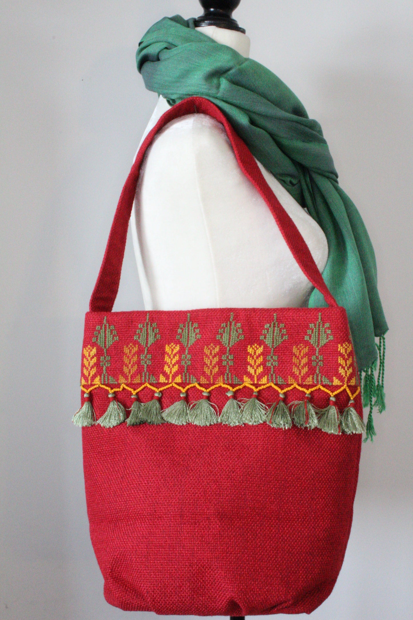 Kholoud Handcrafted Shoulder Bag with Arish Stitching - Red