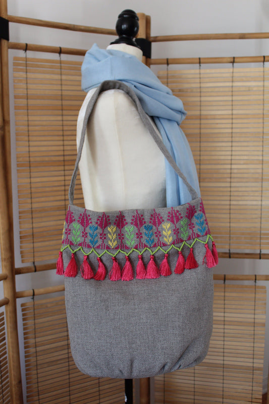 Kholoud Handcrafted Shoulder Bag with Arish Stitching - Gray