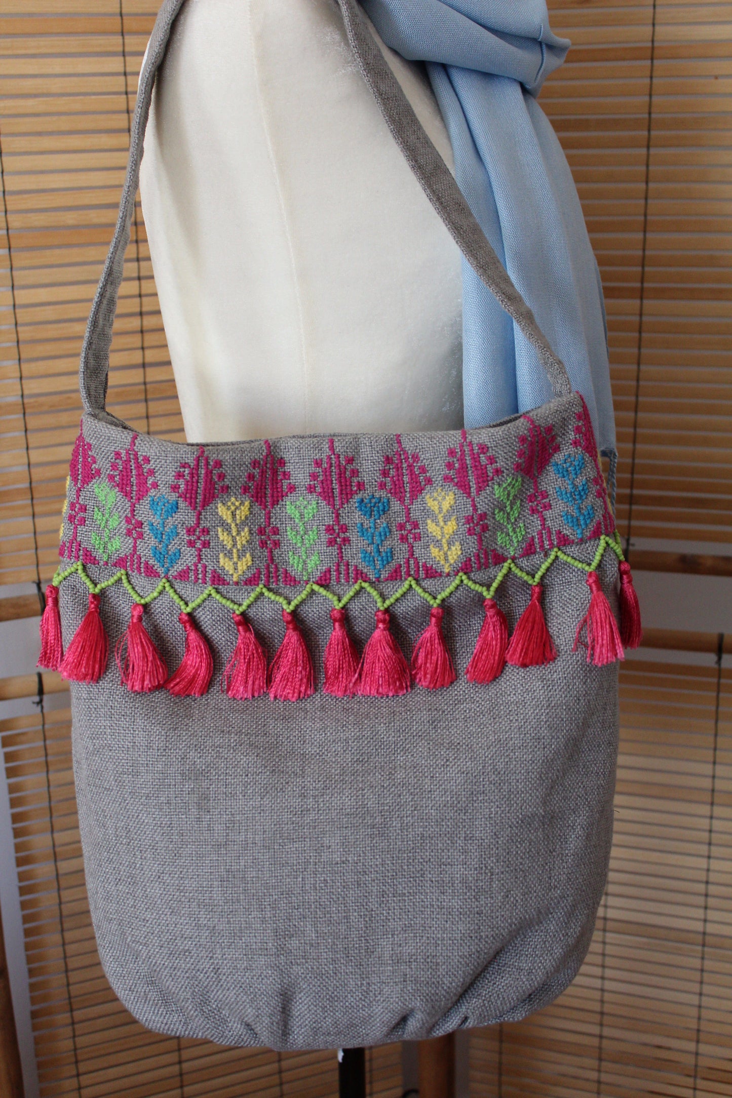 Kholoud Handcrafted Shoulder Bag with Arish Stitching - Gray