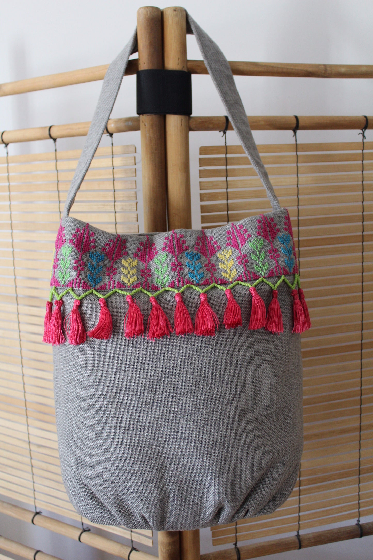 Kholoud Handcrafted Shoulder Bag with Arish Stitching - Gray