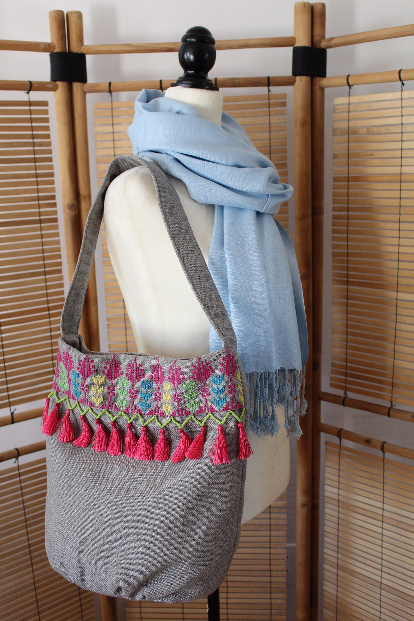 Kholoud Handcrafted Shoulder Bag with Arish Stitching - Gray