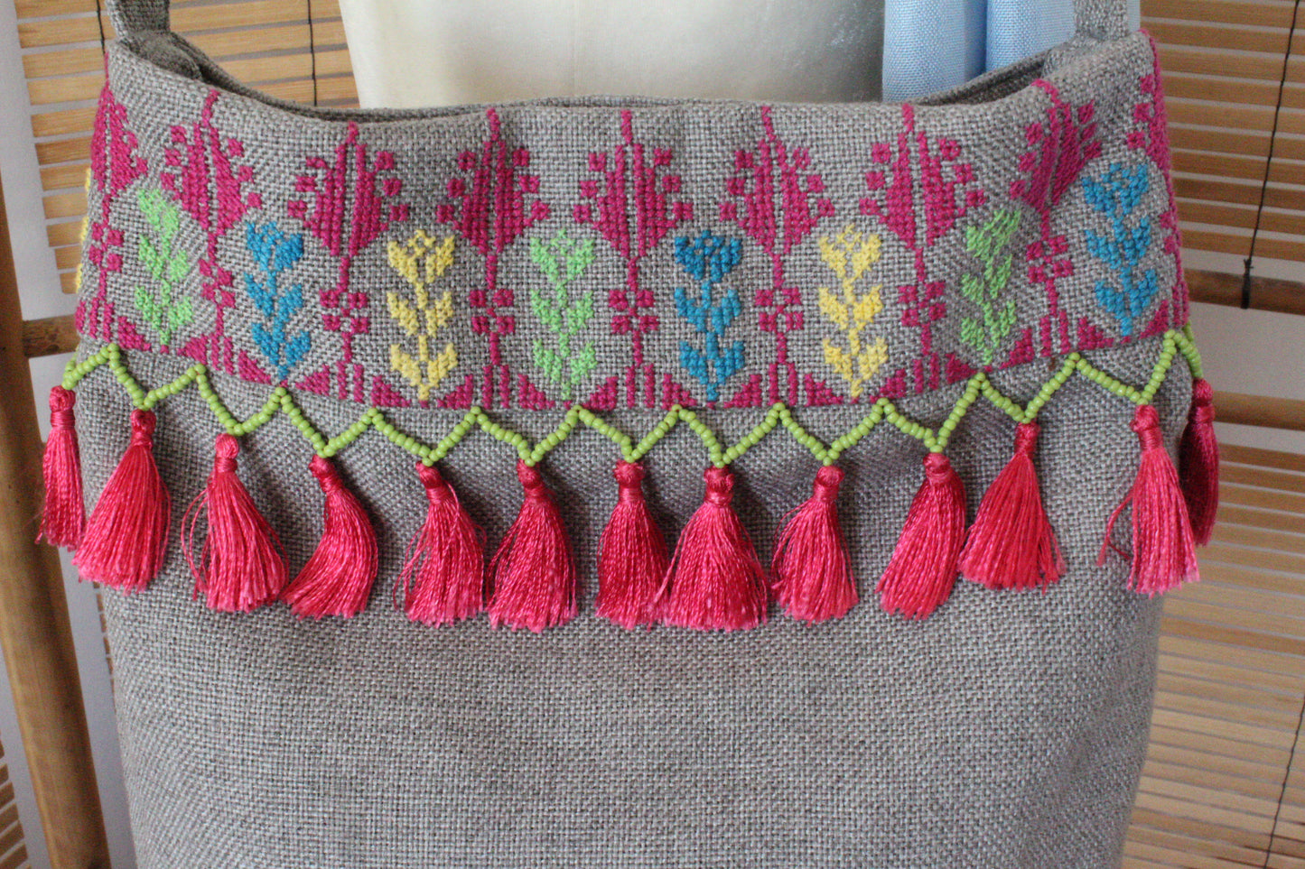 Kholoud Handcrafted Shoulder Bag with Arish Stitching - Gray