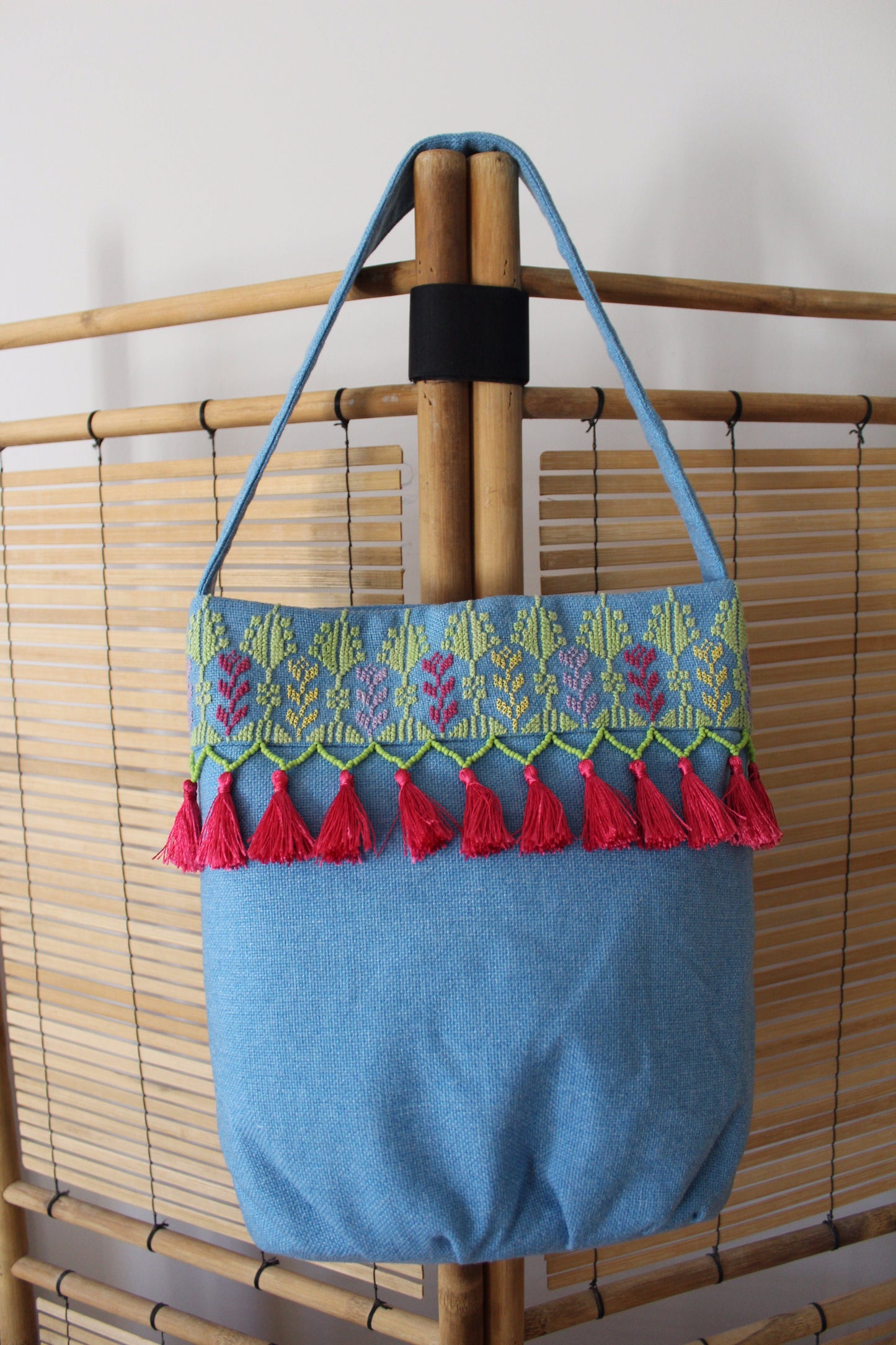 Kholoud Handcrafted Shoulder Bag with Arish Stitching - Light Blue