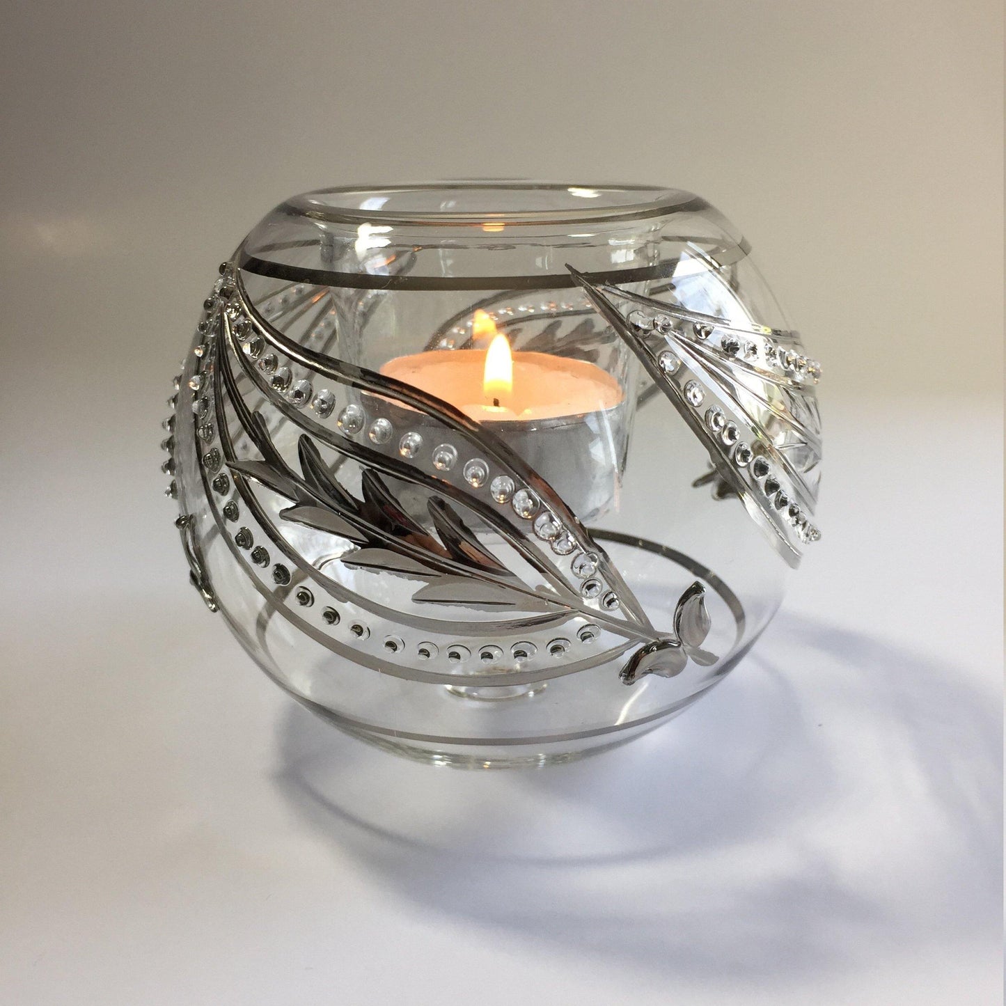 Blown Glass Candle Holder - Silver Kashmir