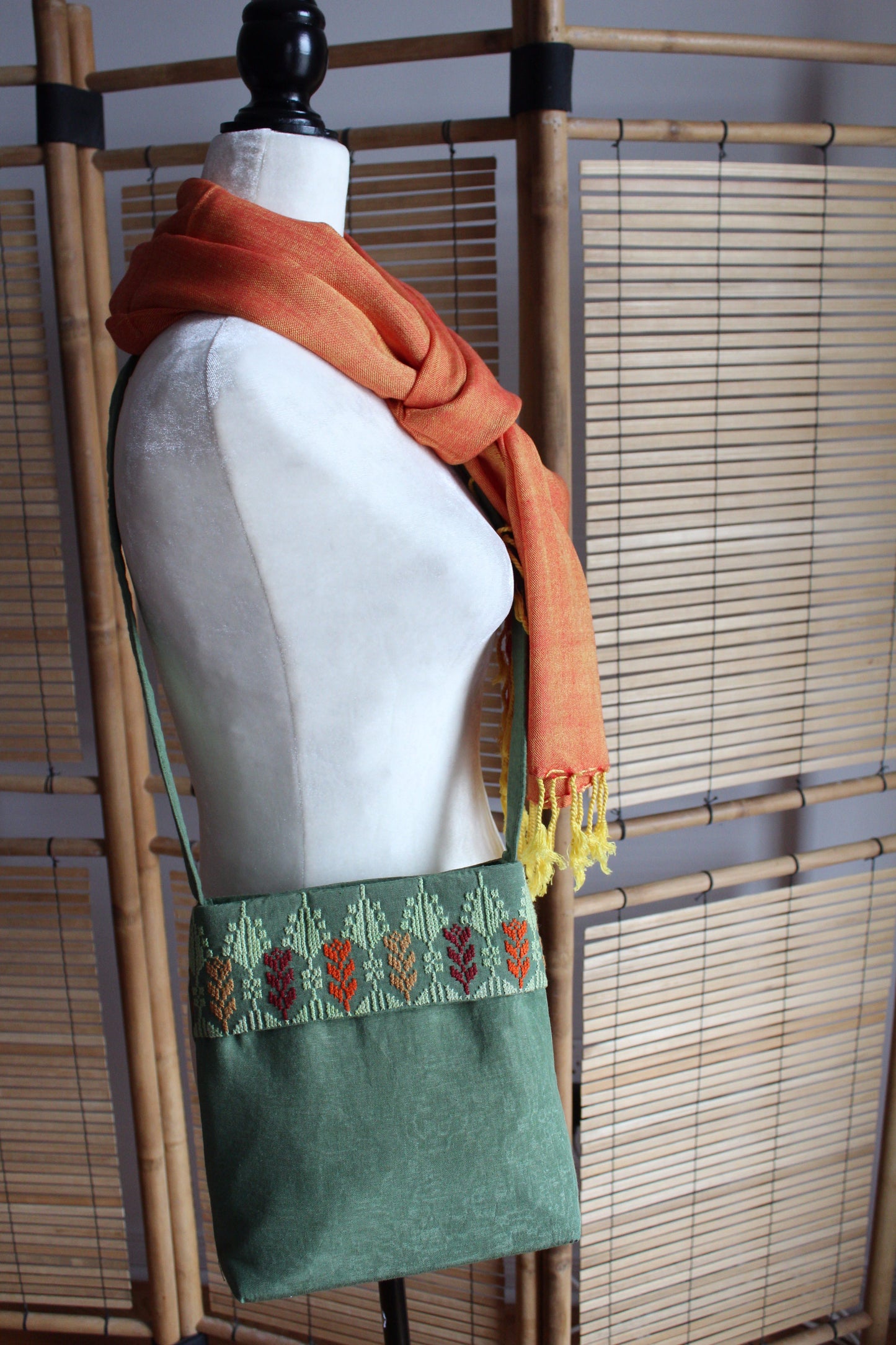 Maha Handcrafted Moiré Arish Shoulder Bag - Green