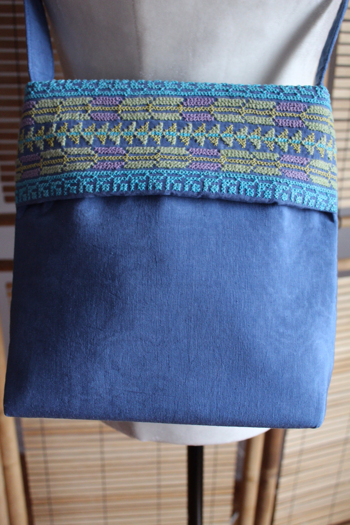 Maha Handcrafted Moiré Arish Shoulder Bag - Blue
