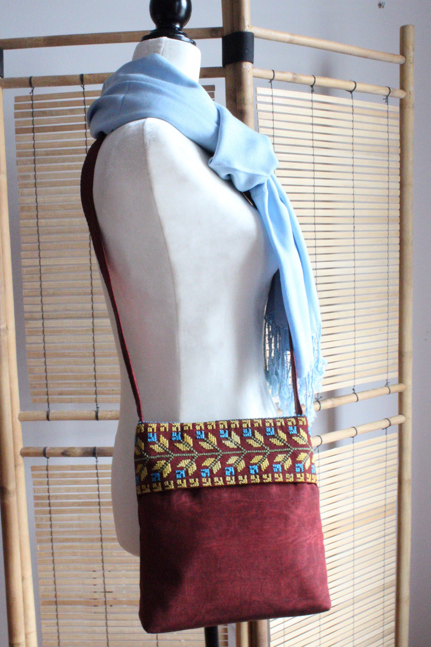 Maha Handcrafted Moiré Arish Shoulder Bag - Burgundy