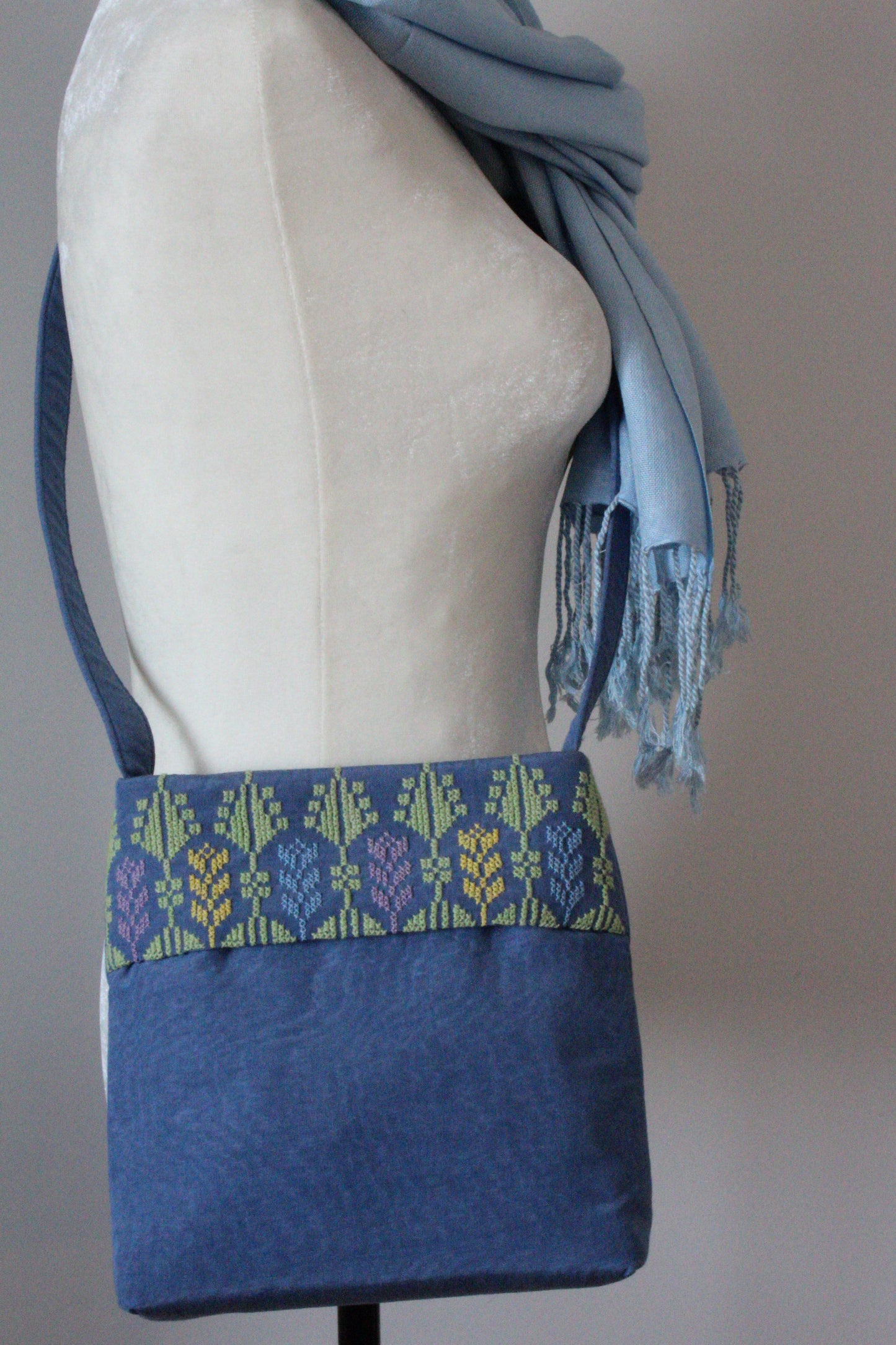 Maha Handcrafted Moiré Arish Shoulder Bag - Blue