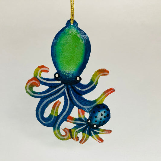 Metal Ornament - Octopus Green Hanging