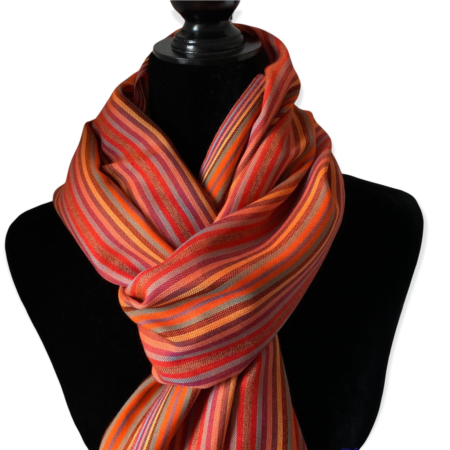 Narrow Striped Handwoven Scarf - Shades of Orange