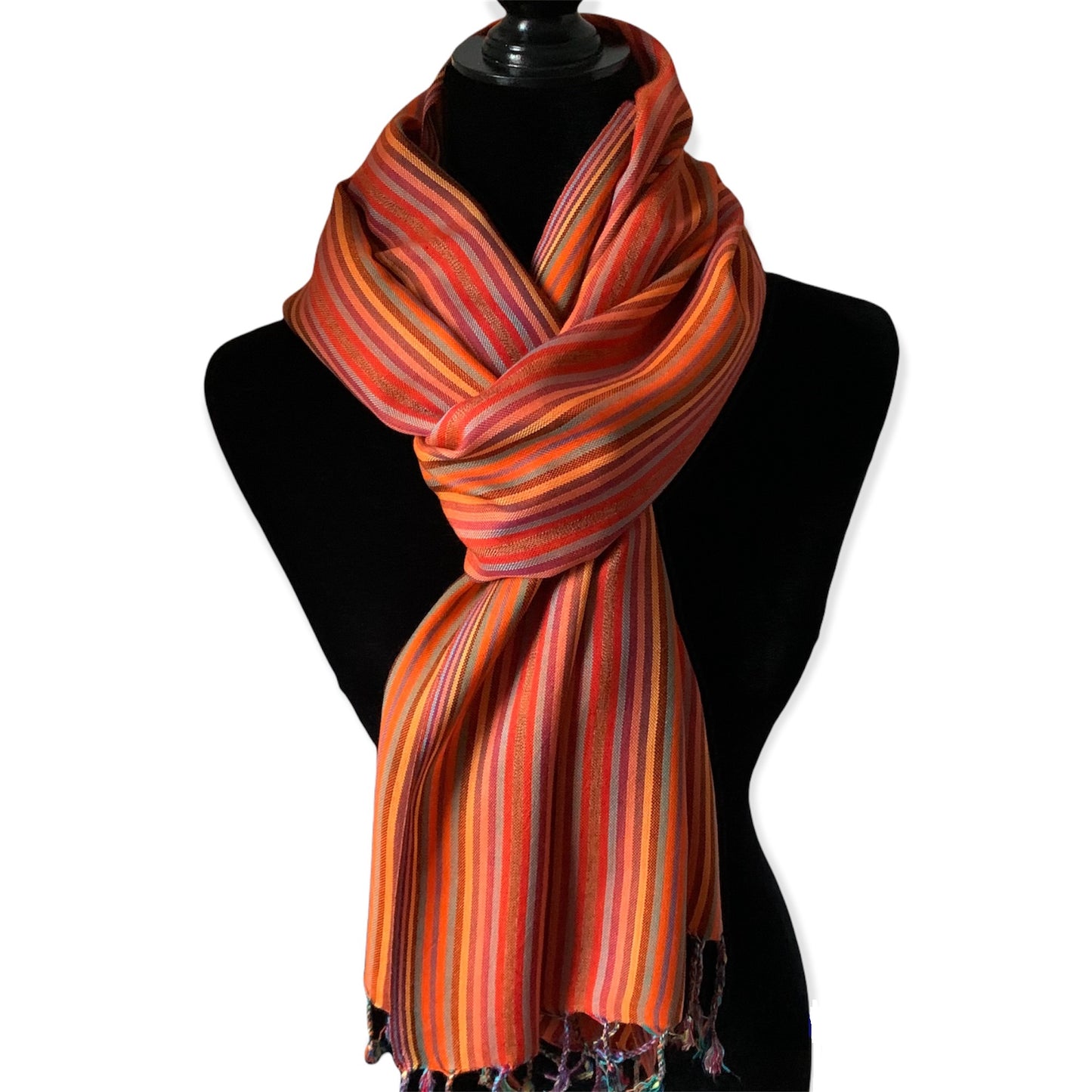 Narrow Striped Handwoven Scarf - Shades of Orange