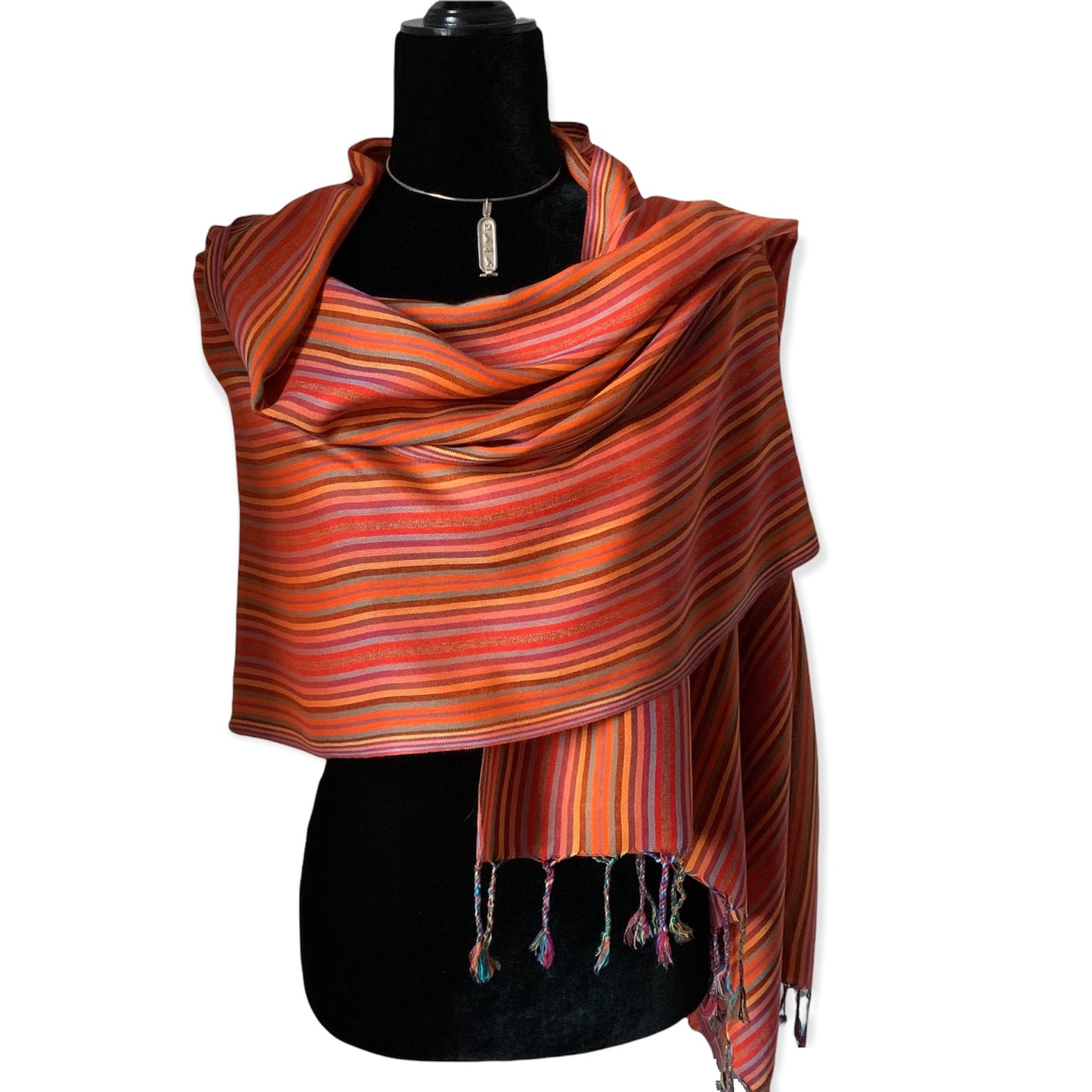 Narrow Striped Handwoven Scarf - Shades of Orange