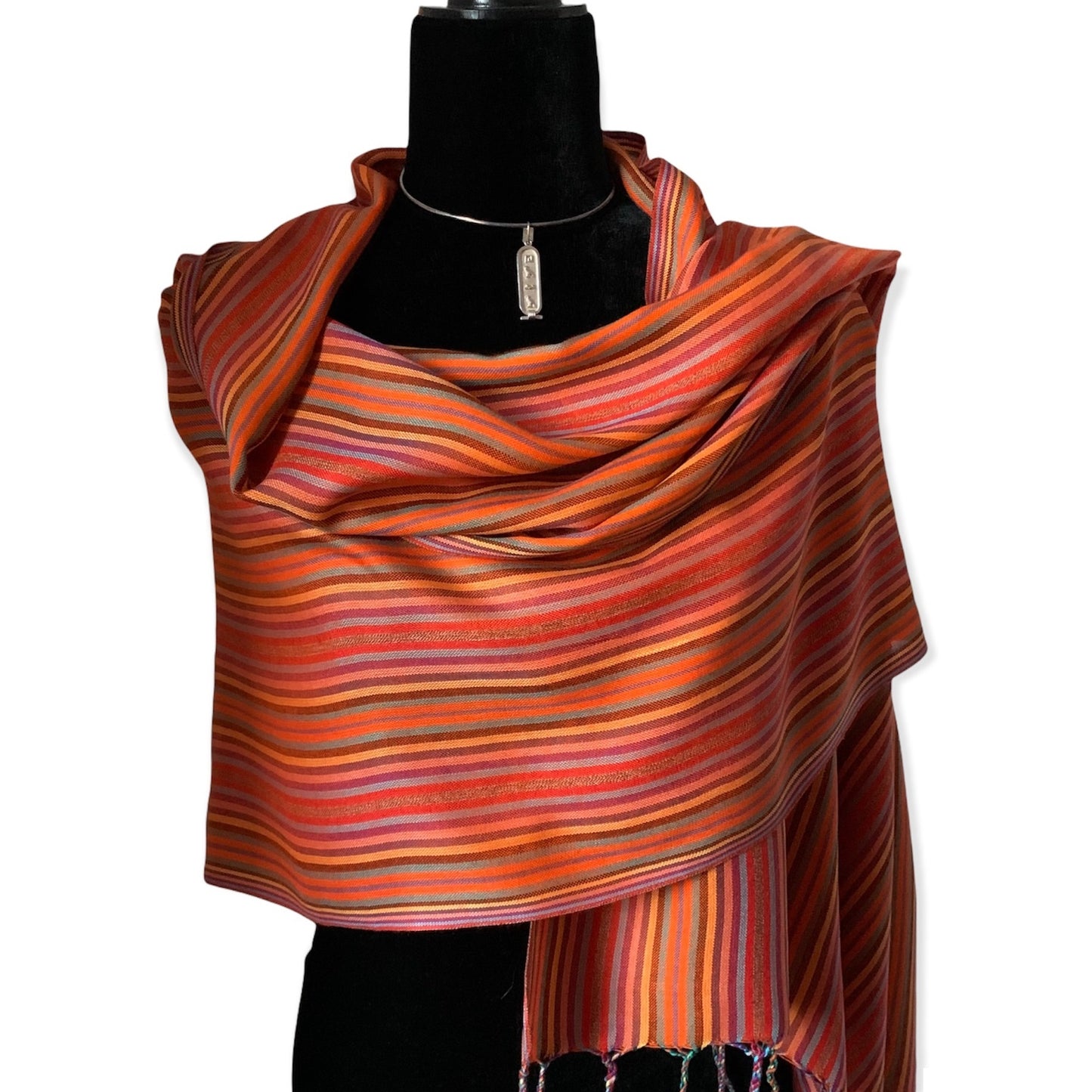 Narrow Striped Handwoven Scarf - Shades of Orange