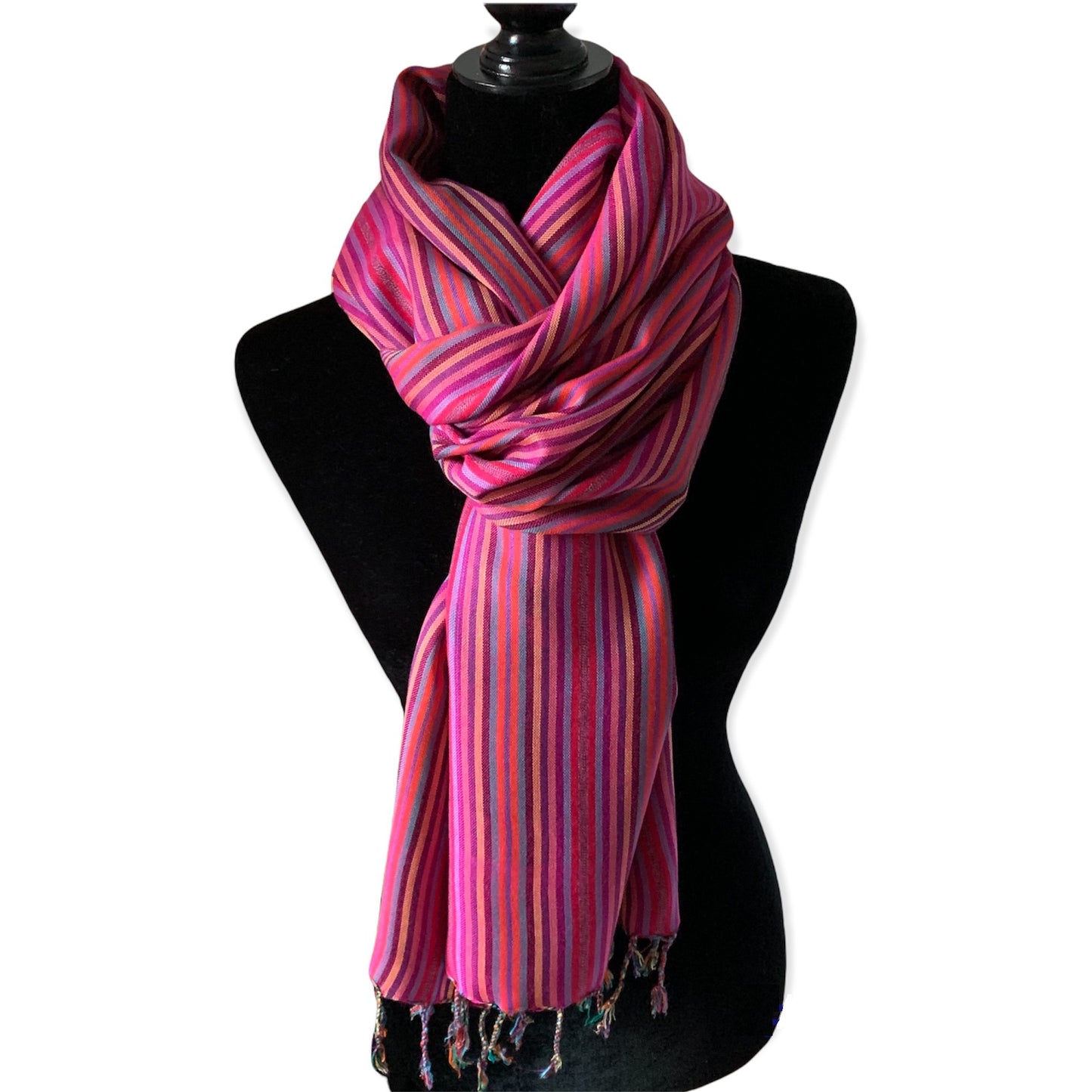 Narrow Striped Handwoven Scarf - Shades of Pink