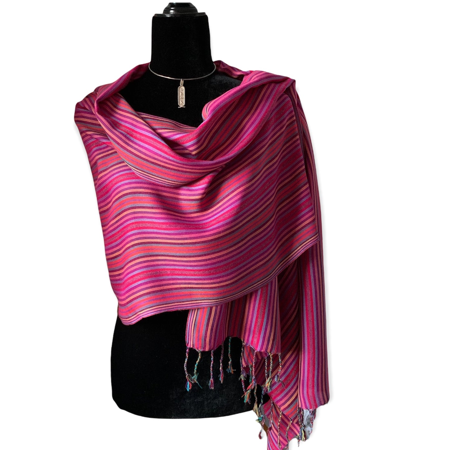 Narrow Striped Handwoven Scarf - Shades of Pink