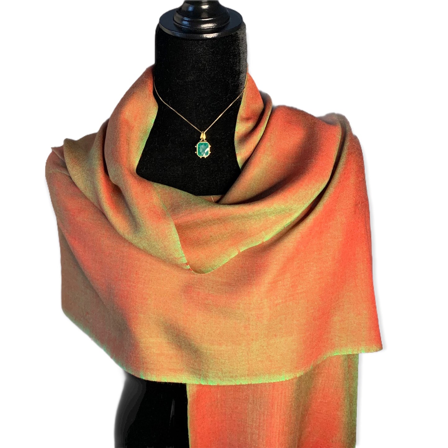 Small Solid Handwoven Scarf - Green & Red