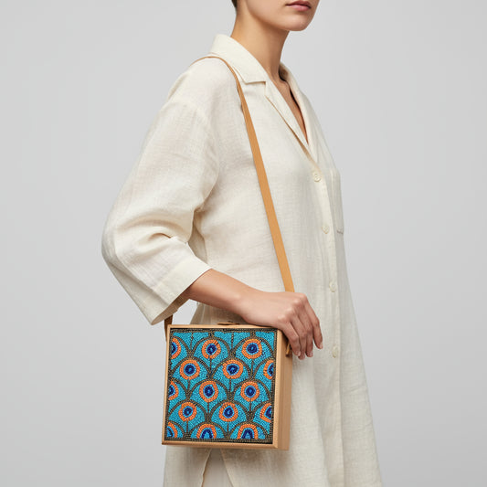 Handcrafted Wood Clutch with French Loom Beads by Women Artisans. Ethically handmade, fair trade