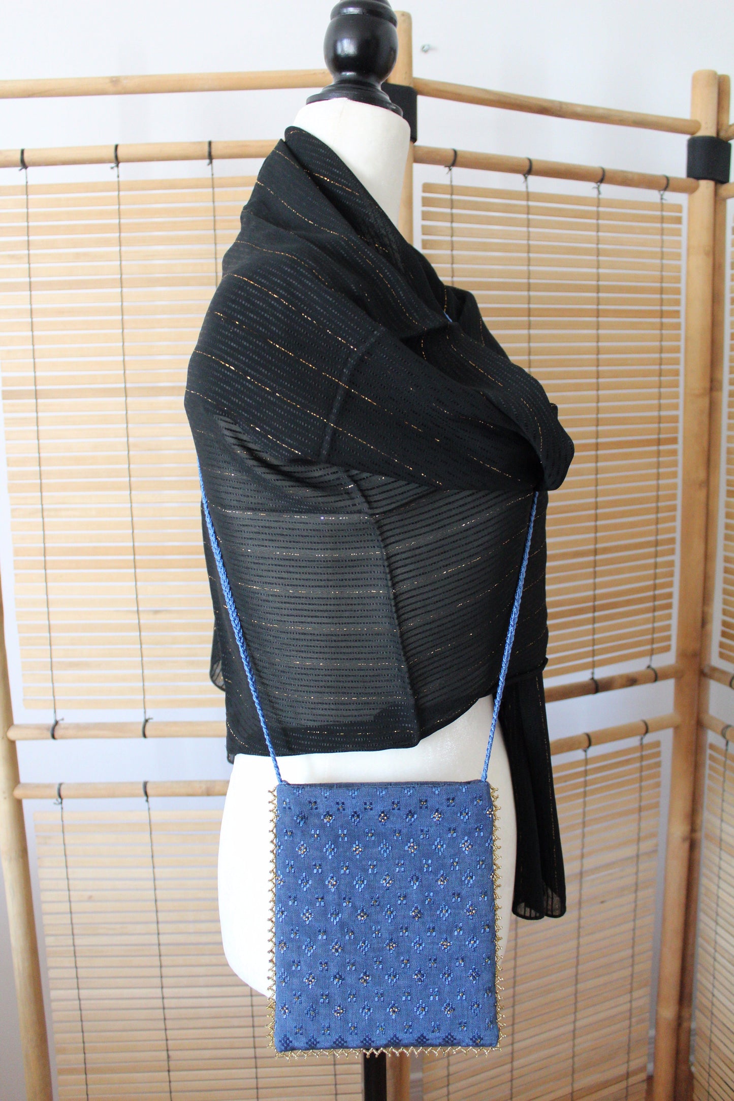 Zahra Handcrafted Moiré Crossbody - Blue