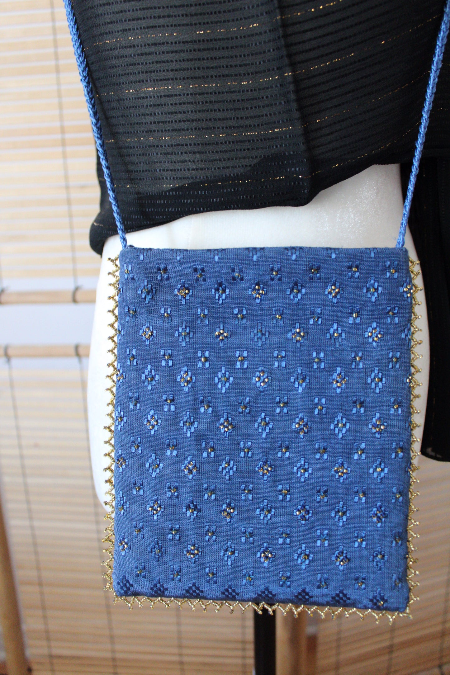 Zahra Handcrafted Moiré Crossbody - Blue