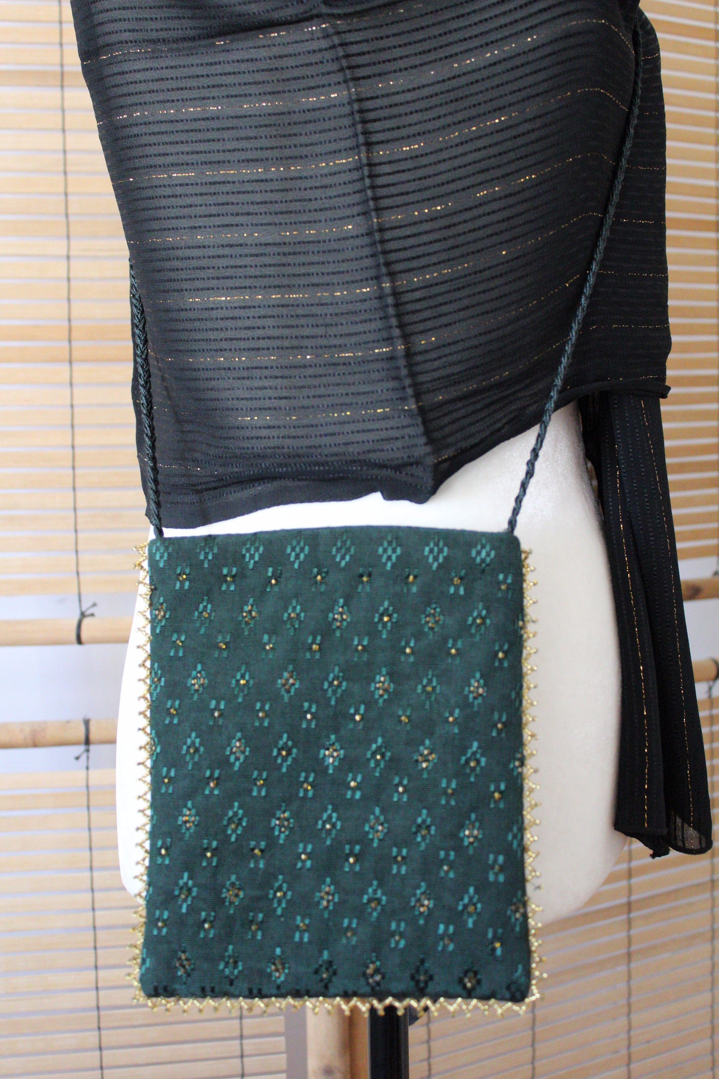 Zahra Handcrafted Moiré Crossbody - Dark Green