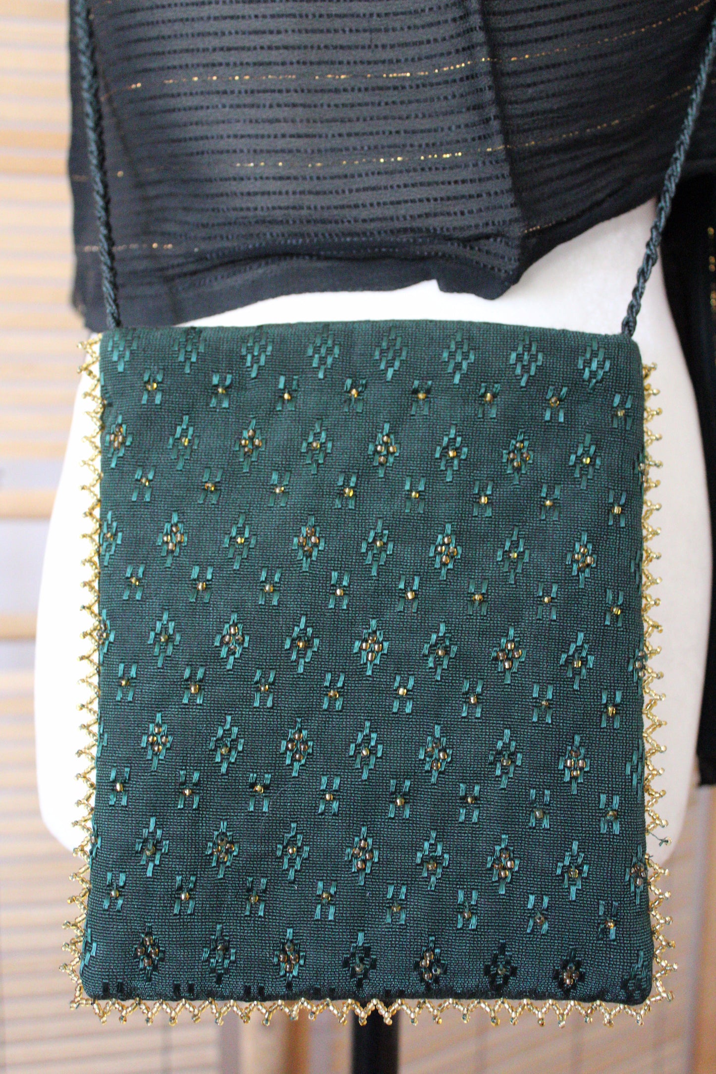 Zahra Handcrafted Moiré Crossbody - Dark Green