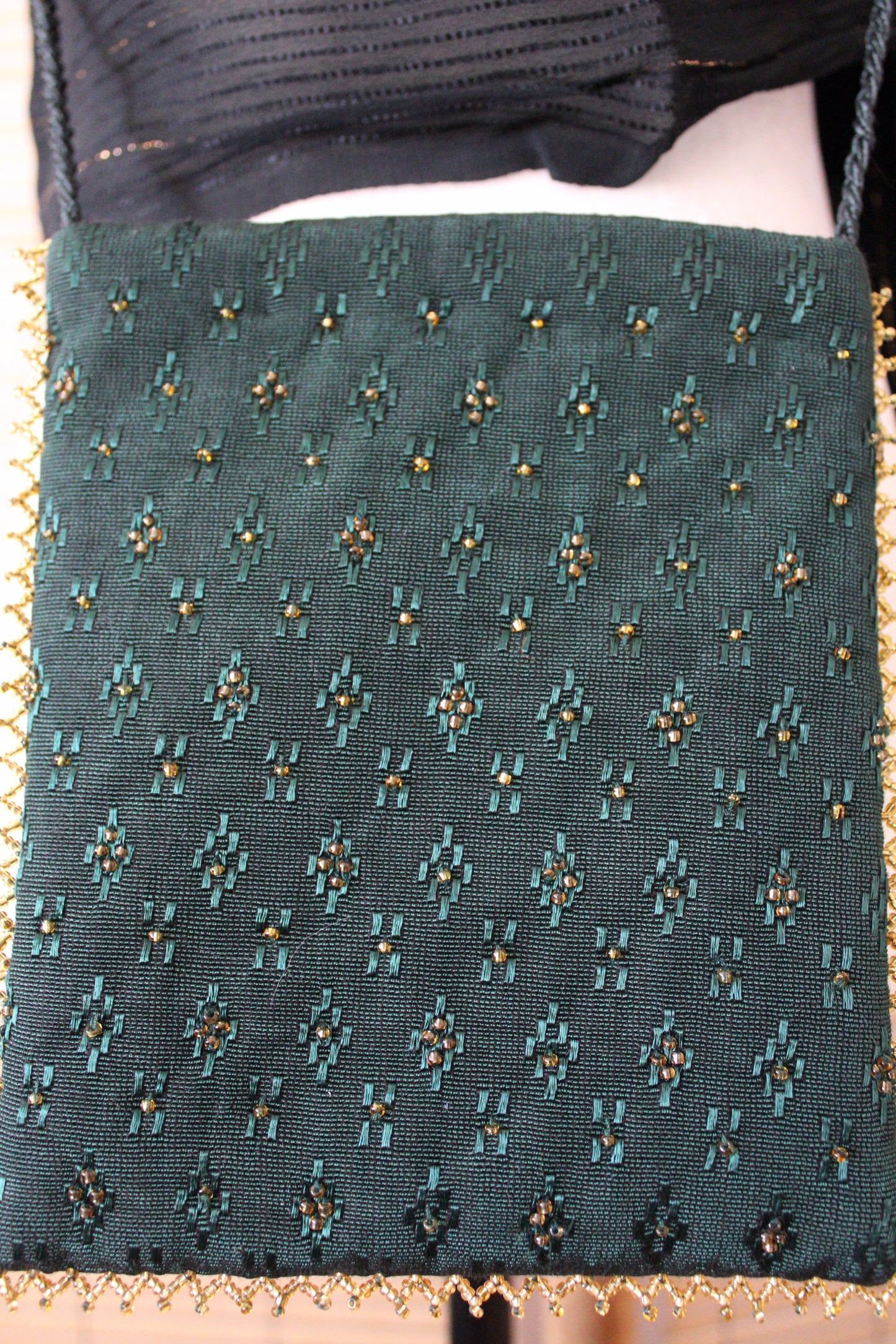 Zahra Handcrafted Moiré Crossbody - Dark Green
