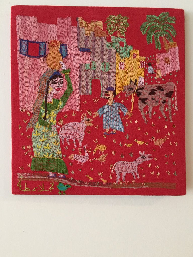Hand Embroidered Tapestry - The Countryside by Naglaa Taha