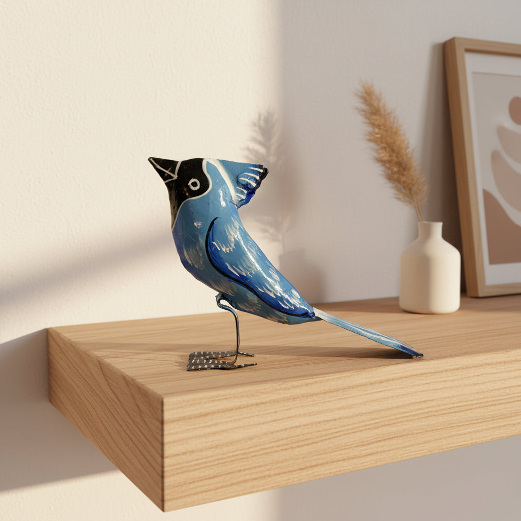 Upcycled Metal 3D Tabletop Decor - Blue Jay