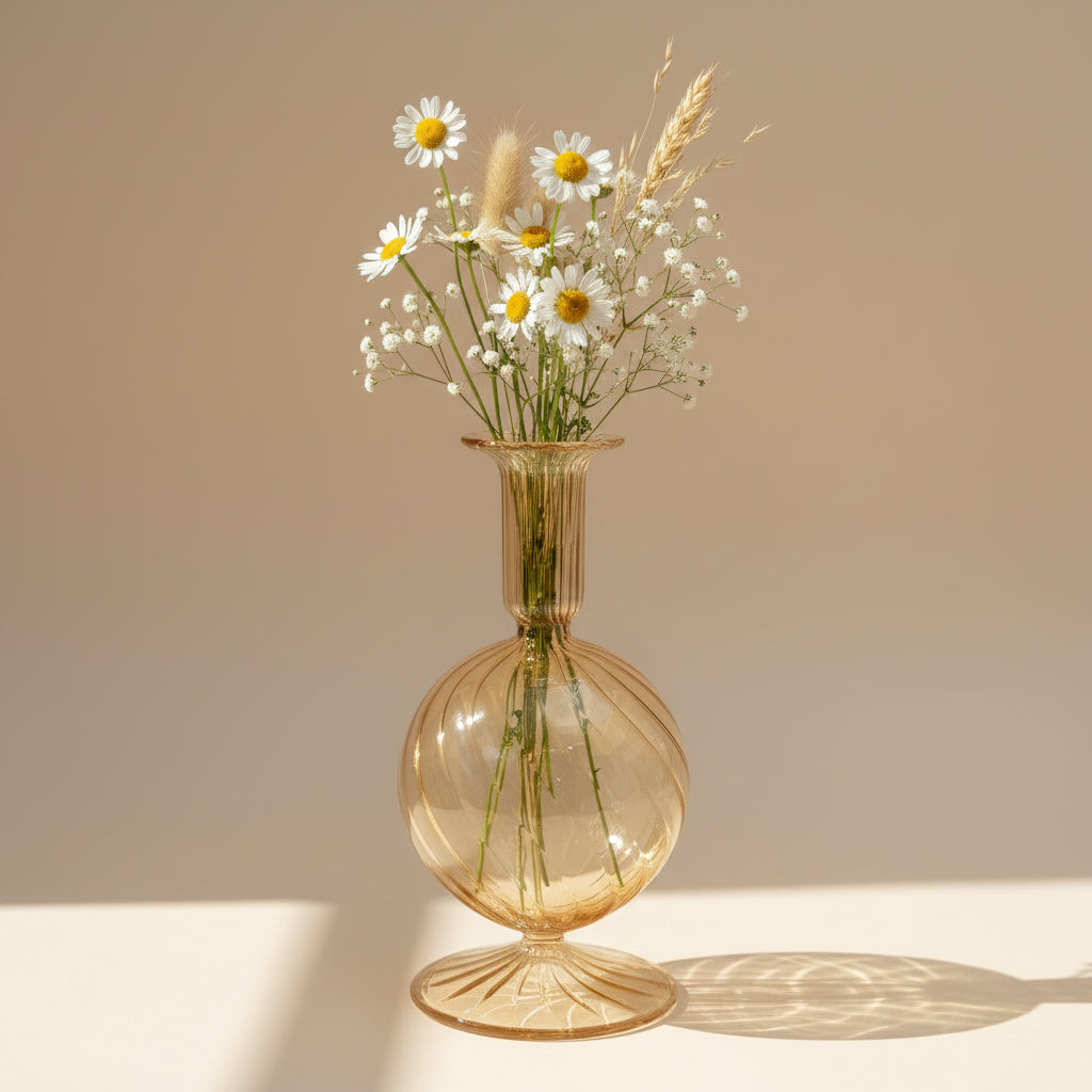 Yellow gold hand-blown glass bud vase, fair trade, ethically handmade