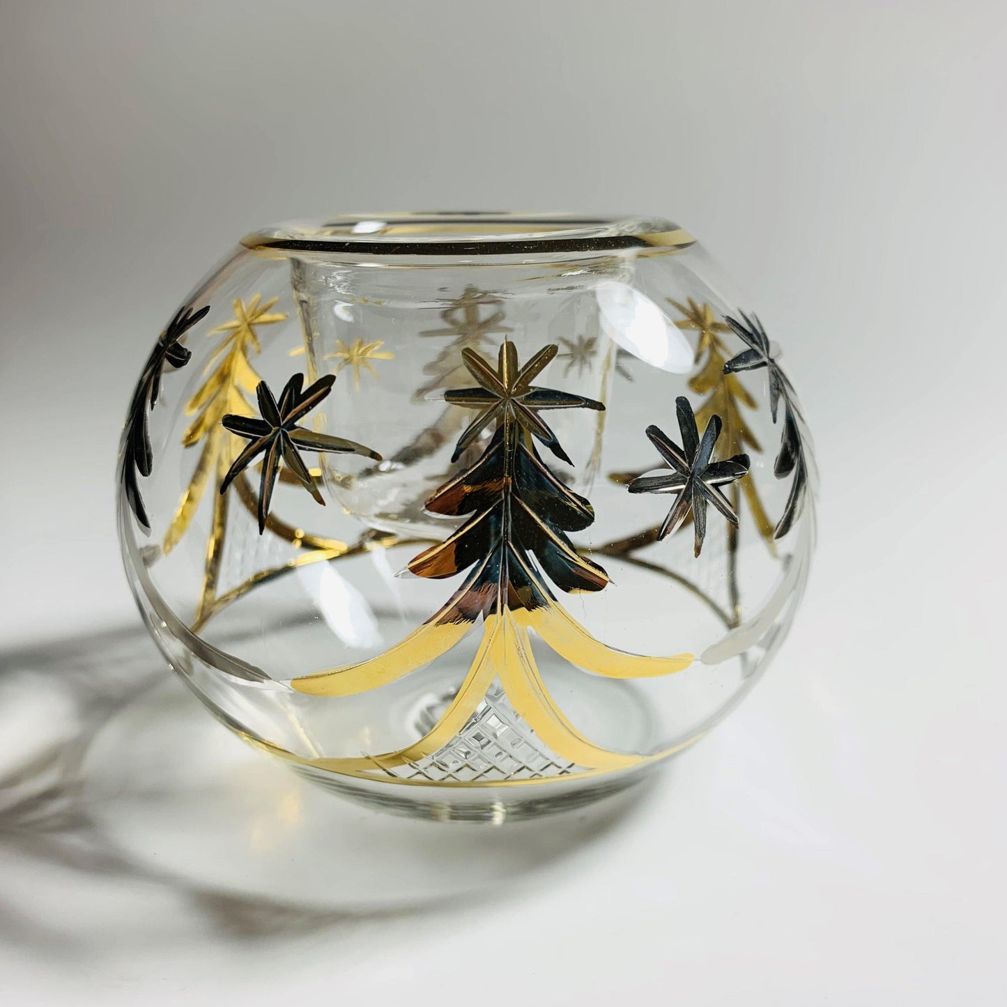 Bougeoir en Verre Soufflé - Noël Argent &amp; Or