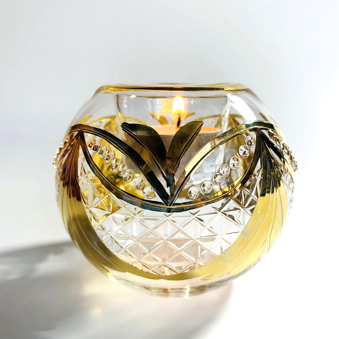 Blown Glass Candle Holder - Gold Garland