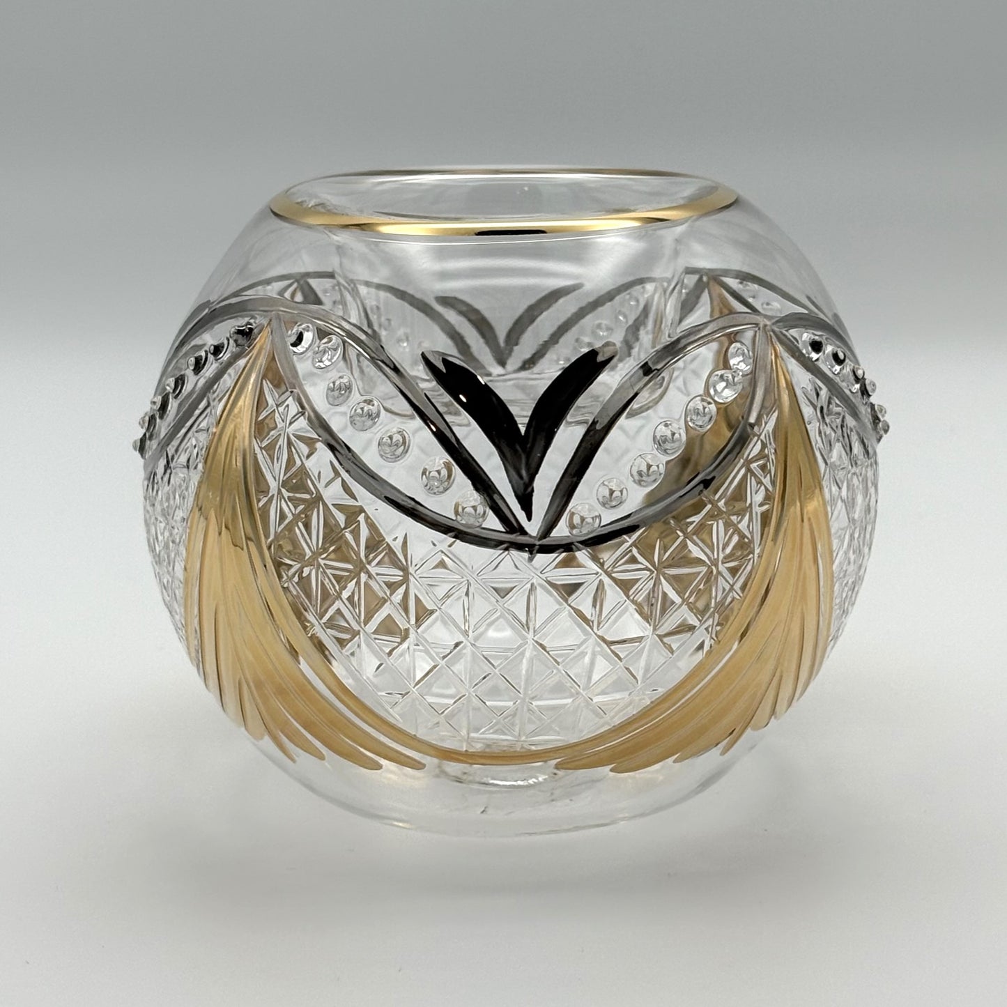 Blown Glass Candle Holder - Gold & Silver Garland