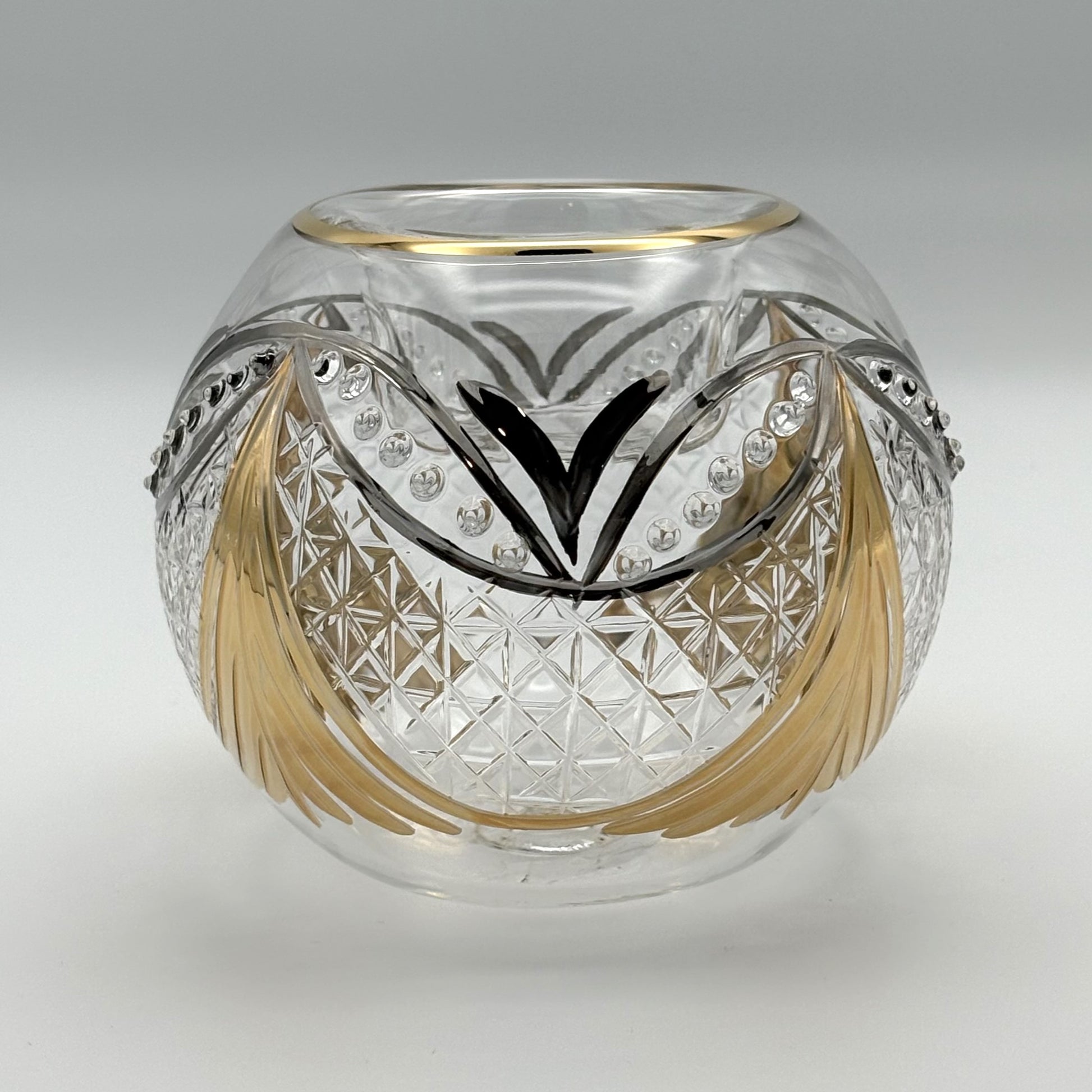 Blown Glass Candle Holder - Gold & Silver Garland