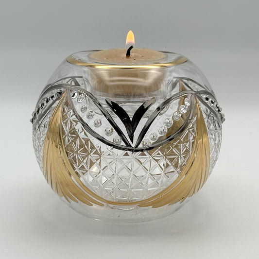 Blown Glass Candle Holder - Gold & Silver Garland