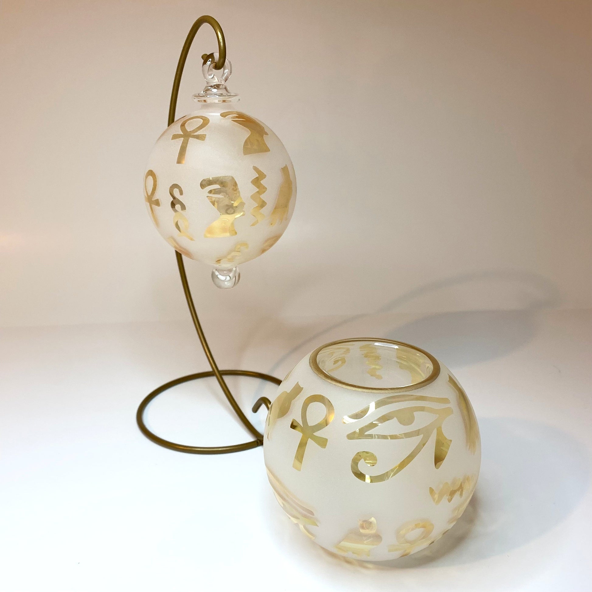 Blown Glass Ornament - Hieroglyphs in Yellow