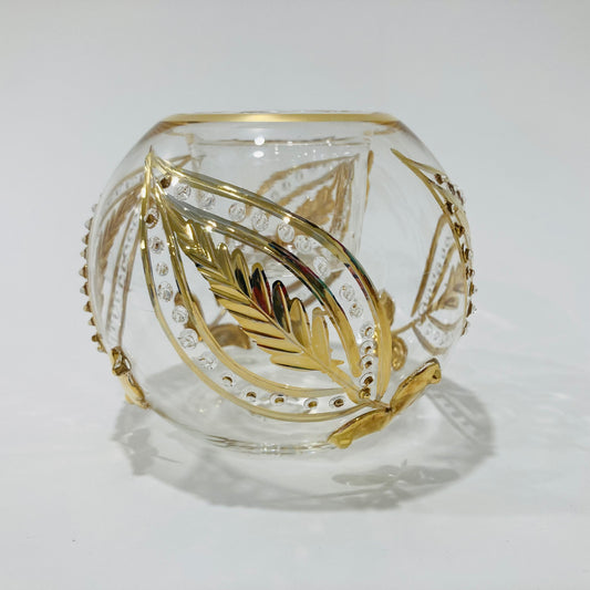 Fair Trade Hand-blown Glass Candle Holder - Paisley Gold, Ethically Handmade, Heirloom