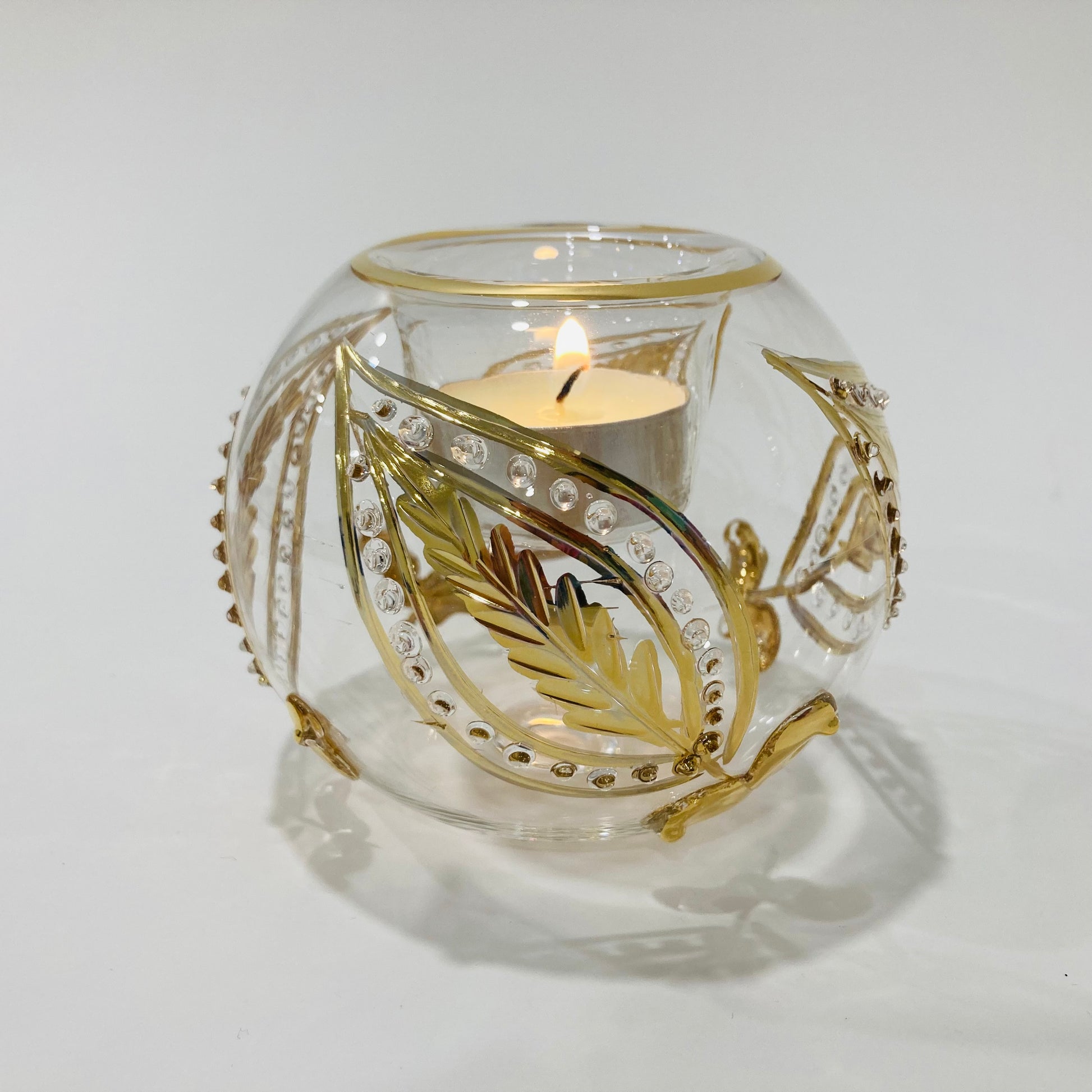 Blown Glass Candle Holder - Paisley Gold