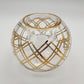 Fair trade handblown glass candle holder with plaid cut pattern and gold detail, ethically handmade