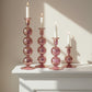 Fair Trade pink handblown glass candle holders with baubles for taper candles, ethically handmade