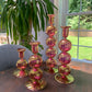 Fair Trade pink handblown glass candle holders with baubles for taper candles, ethically handmade