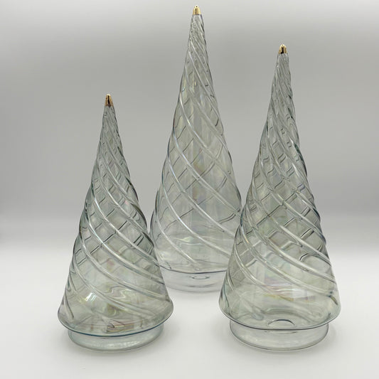 Blown Glass Tabletop Christmas Tree - Cone Swirl Olive Green