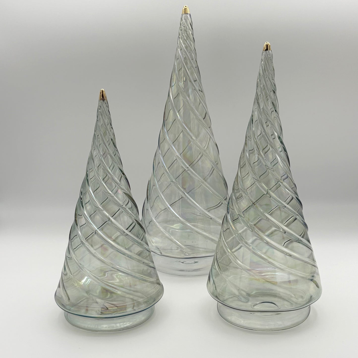 Ethically Handcrafted Blown Glass Tabletop Christmas Tree - Cone Swirl Olive Green