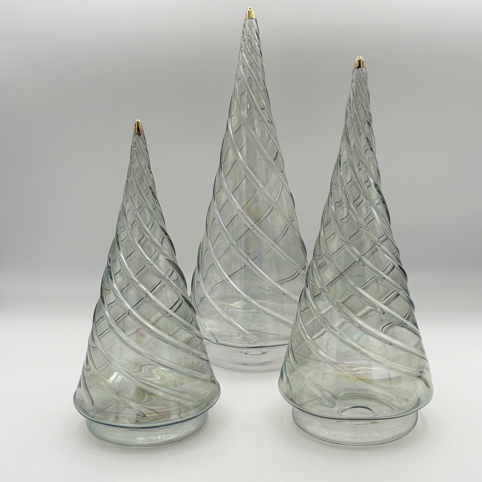 Ethically Handcrafted Blown Glass Tabletop Christmas Tree - Cone Swirl Olive Green