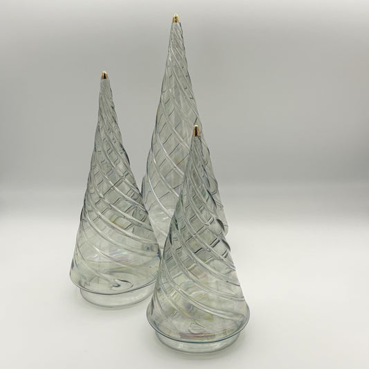 Blown Glass Tabletop Christmas Tree - Cone Swirl Olive Green