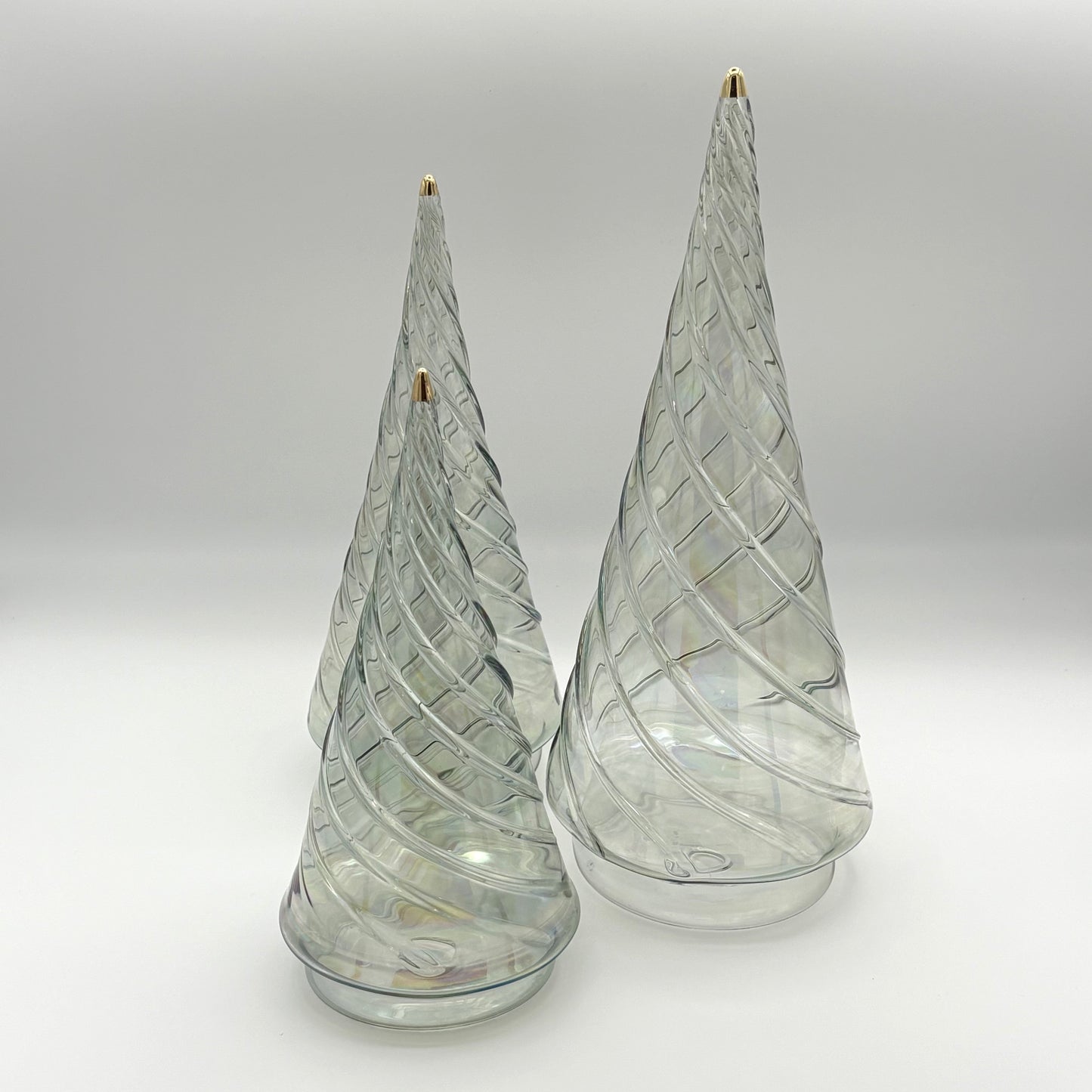 Blown Glass Tabletop Christmas Tree - Cone Swirl Olive Green