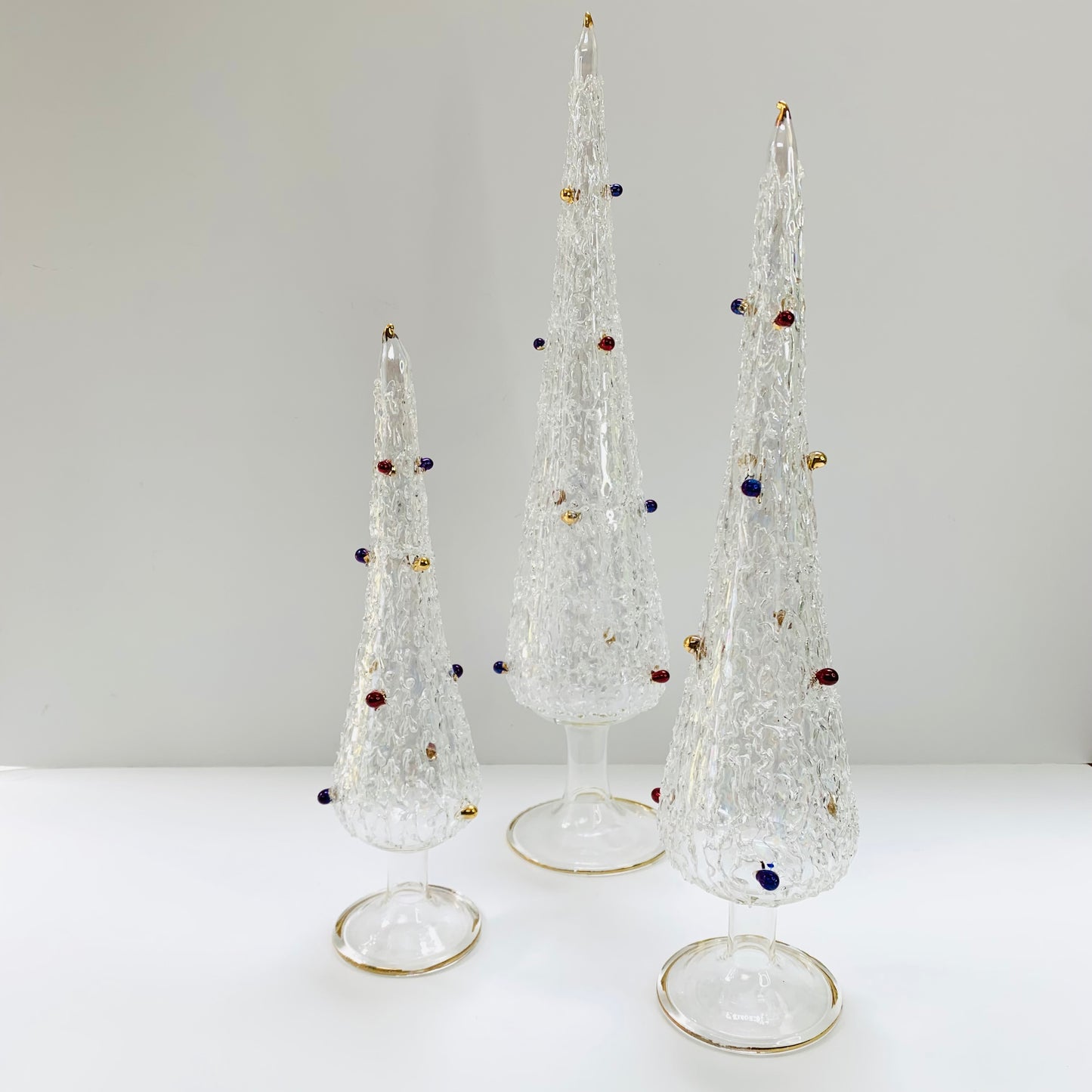 Hand-blown Glass Tabletop Pine Christmas Tree White with Colored Baubles