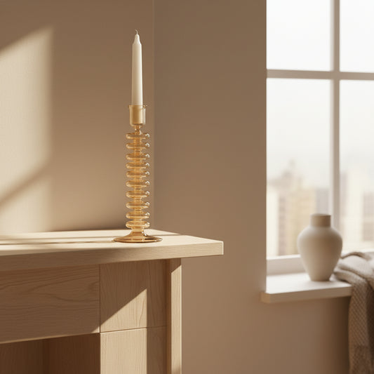 Blown Glass Curvy Candle Holder - Yellow