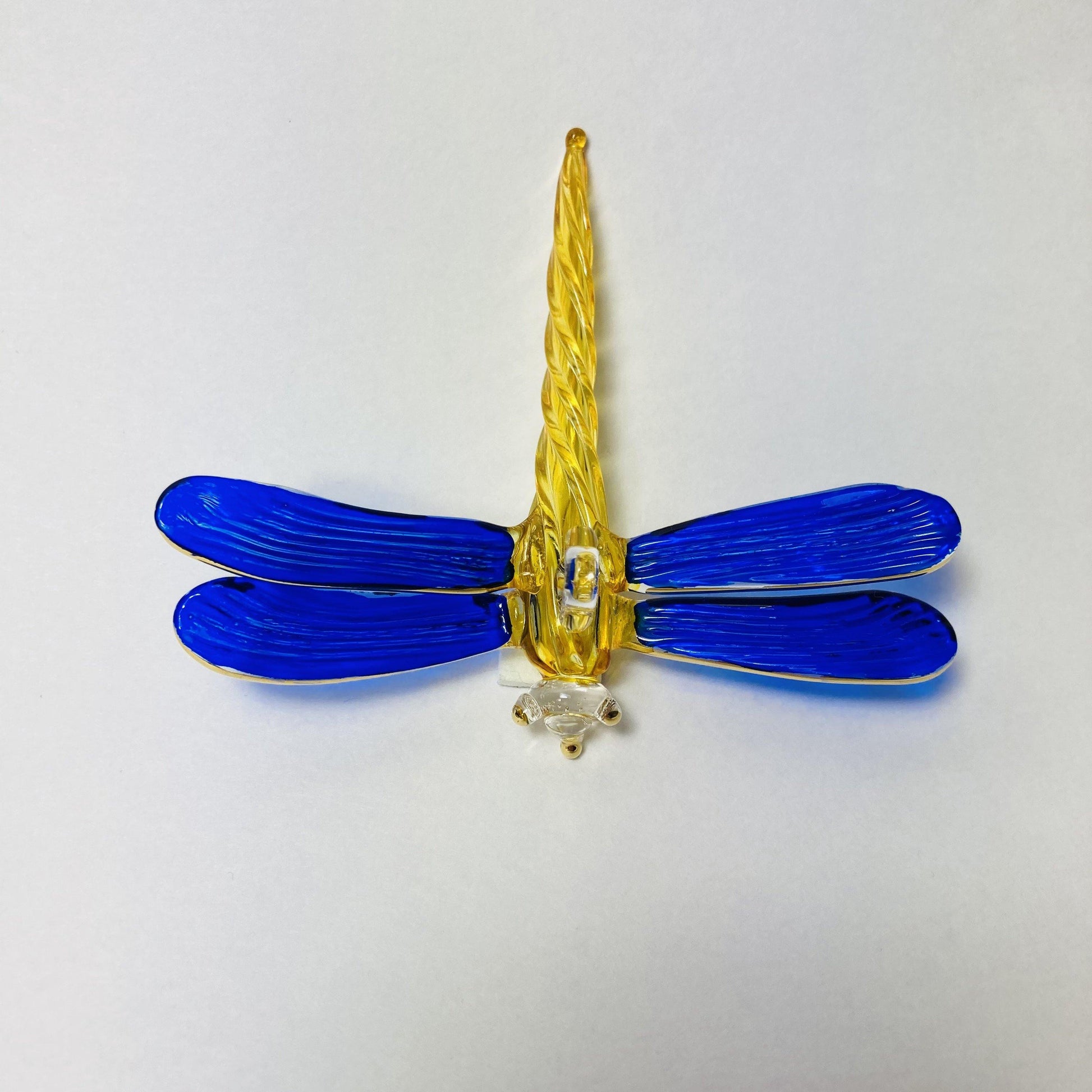 Blown Glass Ornament - Dragonfly Blue & Yellow