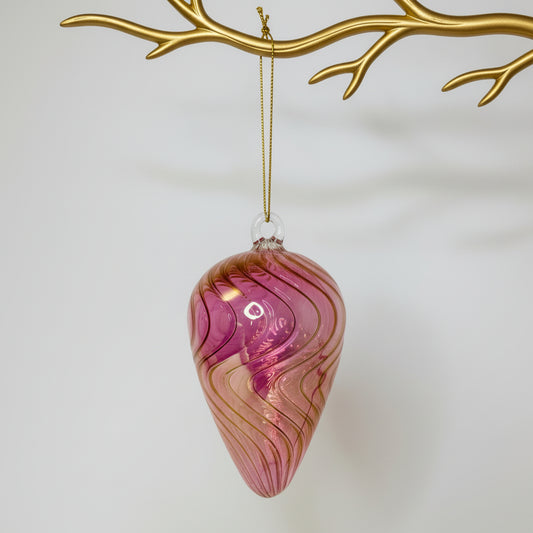 Pink and gold handblown glass ornament, fair trade, ethically handmade
