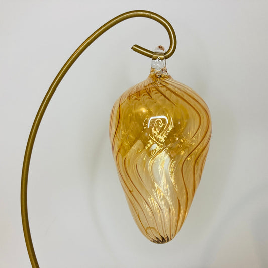 Blown Glass Egg Ornament - Wavy Yellow